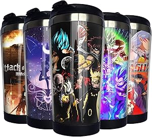 AkanaRika Anime Luffy One Piece Coffee Tumbler Cup 14 Oz Stainless Steel Coffee Travel Mug Insulated with Flip Lid for Home School Party 400ml