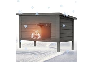 Grehitk Outdoor Cat House for Winter Feral Cat House Waterproof All-Round Foam Insulated and Thermostatic Large Outdoor Cat Shelter, Solid Wood Cat Condos for Multiple Cats 34.4 "L * 21.7" W * 27.2"H