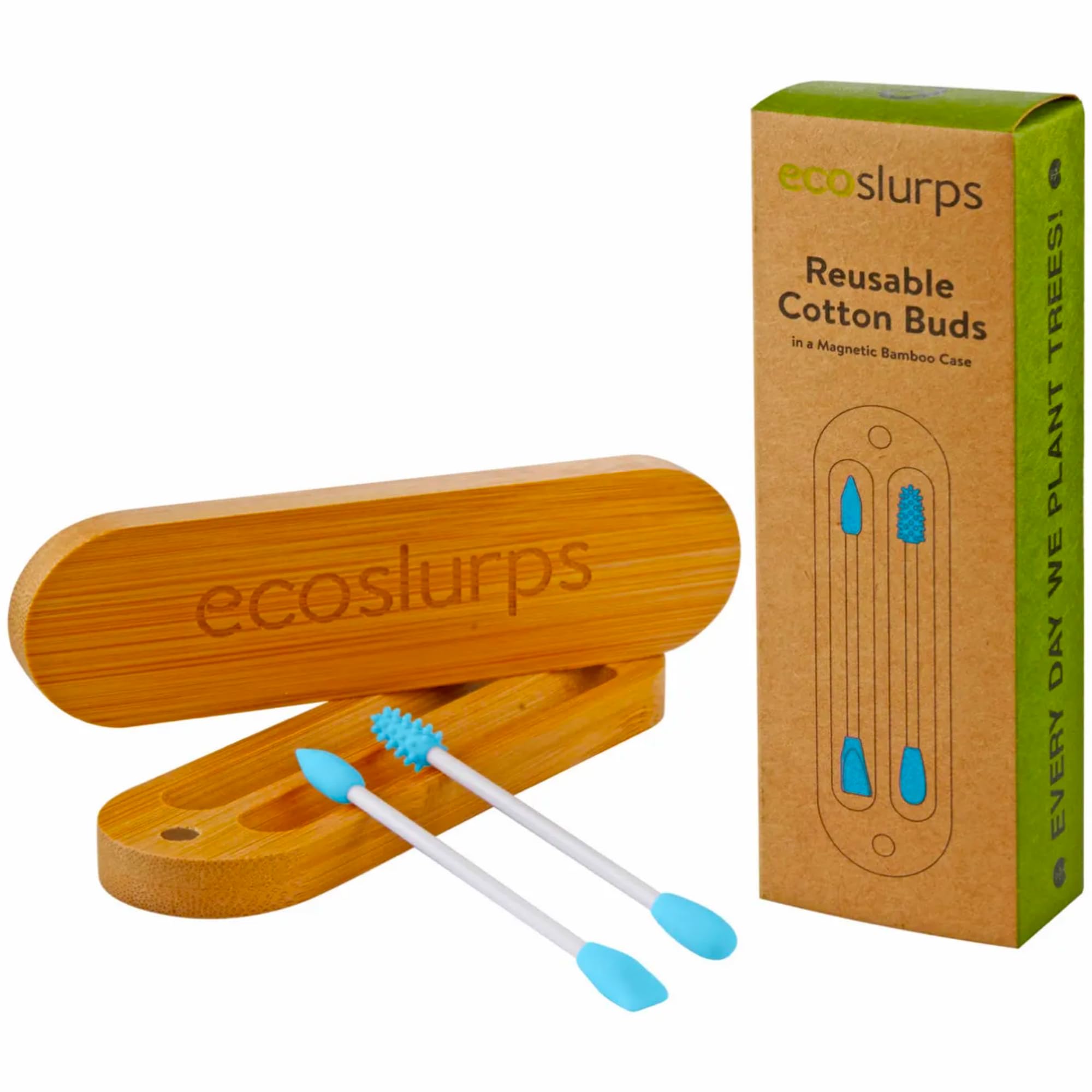 EcoSlurps Reusable Cotton Buds - British Brand - Blue Eco Friendly Silicone Swabs and Qtips for Makeup Application and Cleaning Ears (2, Blue)