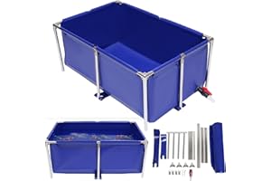 PINELICORN Canvas Above Ground Fish Pond with Steel Frame, Drain Valve, Blue Aquarium Pool, Koi Pond, Foldable Water Storage, Display Show Tank