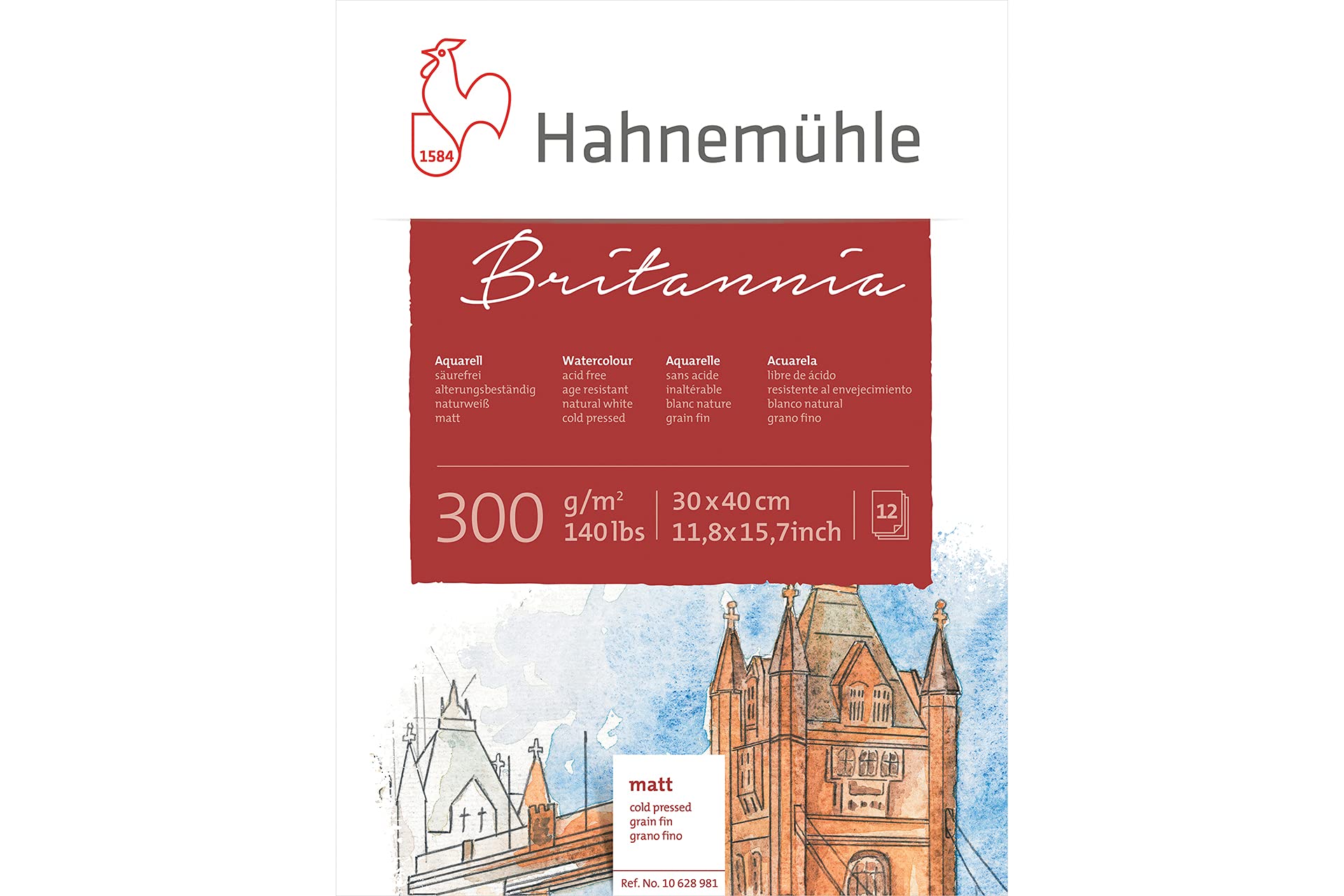 Hahnemühle - 4-Sided glued pad - Britannia - 30x40 cm - 300 g/m² - 12 Sheets - fine Grain