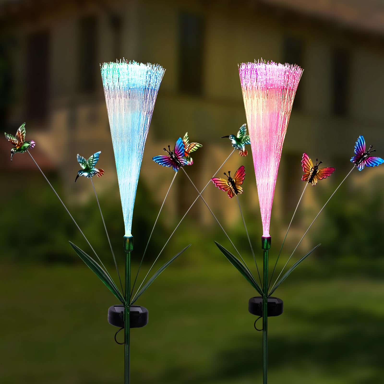 Photo 1 of OTDECOR 2pc Exquisite and Mesmerizing Fiber Optic Lights-Solar Garden Lights for Enchanting and Vibrant Garden Decor, with Vivid LED Colors and Delicate Butterfly Accents