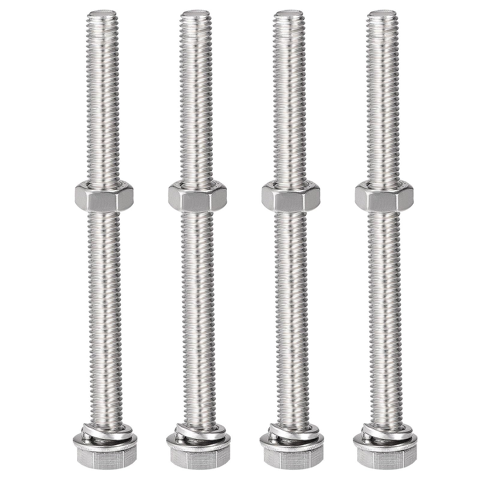 TOP-VIGOR 4Pcs M8 x 100mm Hex Head Screws Bolts, Nuts, Flat & Lock Washers Kits, 304 Stainless Steel Fully Thread Hexagon Bolts for DIY Bike Motorcycles Repair