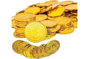 100 PCS Gold Coins,Plastic Pirate Coins for Party, Treasure Hunt Game, Classroom Reward