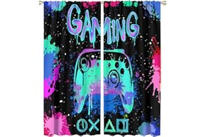 SHELIFESTYLE Boys Gaming Curtain, Video Game Controller Window Treatment Gamer Room Decor Colorful Cool Gamepad Rod Pocket Window Drapes for Teens Man Bedroom Living Room (Decor) 42x45in