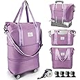 Orshawer 25L-55L Expandable Foldable Duffle Bag, Rolling Duffle Bag with Detachable Wheels and Adjustable Shoulder Strap