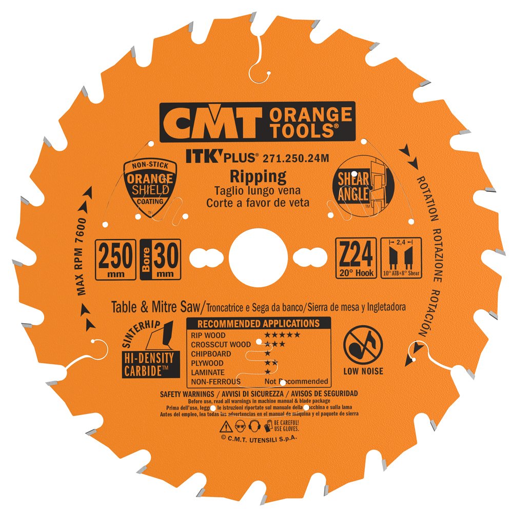 CMT 271.250.24M ITK PLUS RIP AND CROSSCUT SAW BLADE HW 250X2.4/1.6X30 Z24 ATB+S