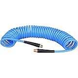 WYNNsky 25 Feet Polyurethane Coiled Air Compressor Hose, 1/4 Inch MNPT Brass Swivel Air Fittings with Bend Restrictor