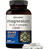 NatureBell 12-in-1 Magnesium Complex 1000mg, 4-Months Supply – Magnesium Glycinate, Citrate, Taurate, Malate, & More – High Absorption Formula for Men & Women – Chelated & Purified – 240 Capsules