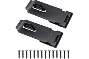 EVCUHASL Door Lock Hasp Latch, Thicked Design Latch Lock, Stainless Steel Security Packlock Clasp Hasp Lock Latch for Doors, Black Finish with Screws, 2 Pack(4 Inch)