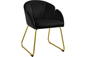 Yaheetech Modern Velvet Armchair, Flower Shaped Makeup Chair Vanity Chair with Golden Metal Legs for Living Room/Makeup Room/Bedroom/Home Office/Kitchen, Black