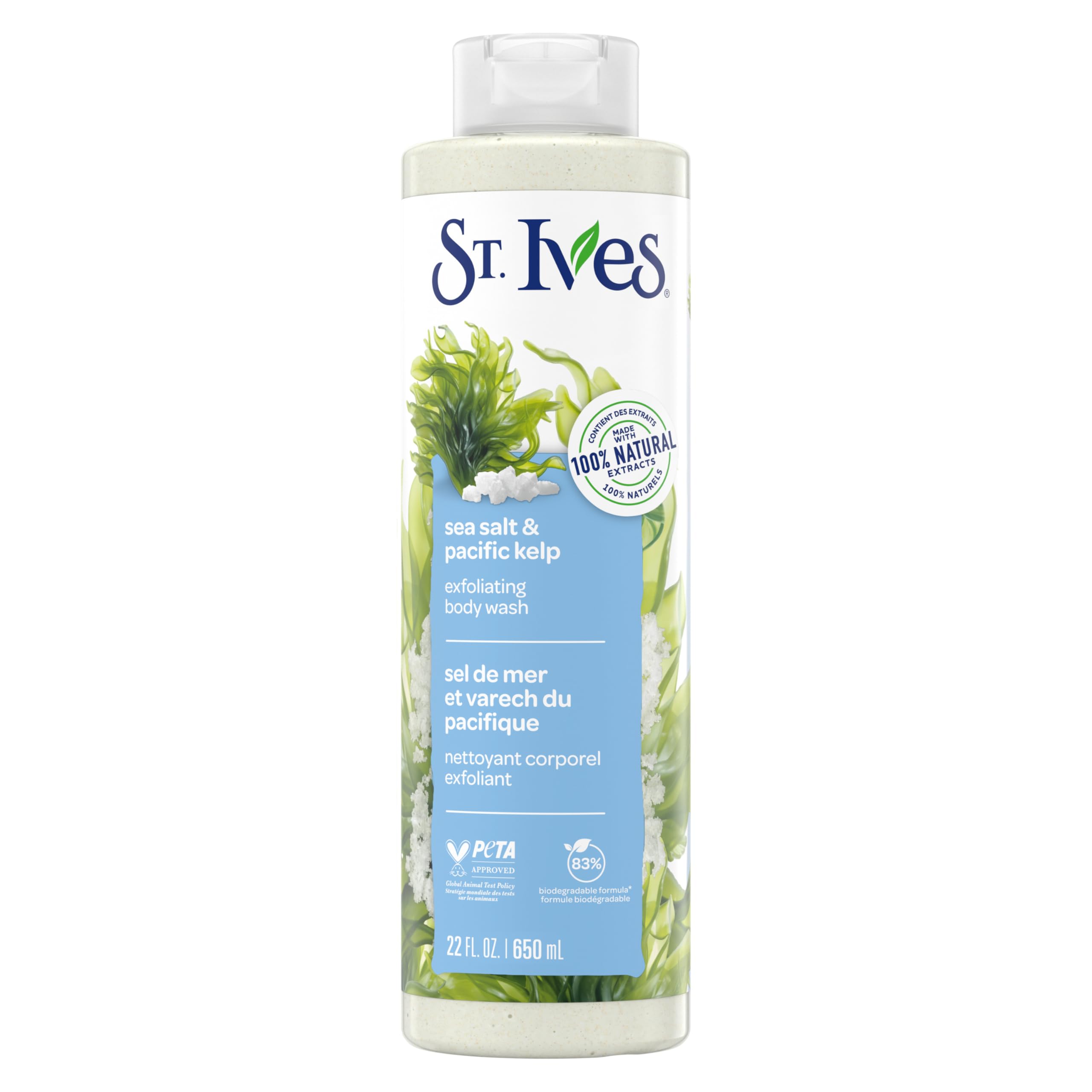 St. Ives Purifying Sea Salt & Pacific Kelp Exfoliating Body Wash (650ml) Made with Plant-Based Cleansers & 100% Natural Exfoliant 16 oz Shower Gel
