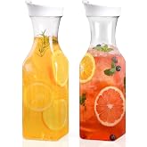 Set Of 2 Plastic Carafe With Lid, 50 Oz Mimosa Bar Supplies, Large Plastic Water Pitcher, Square Base Juice Containers For Party, Milk Container, Beverage Containers For Fridge- HAND WASH ONLY