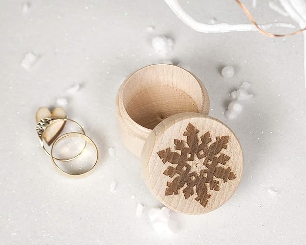 Snowflake Pattern Engraved Wooden Ring Box Will You Marry Me