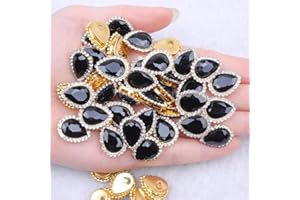 KDCQAH 30Pcs Sew On Rhinestone Tear Drop Crystal Glass Rhinestone Metal Flatback Embellishment DIY Crafts Gems for Costume Dress Wedding Crafting (14 Black, 10 * 14mm)