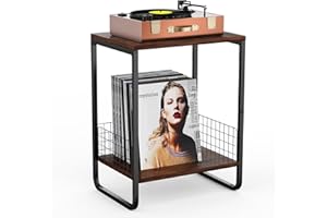 Emfogo Record Player Stand, 2 Tier Record Player Table Turntable Stand with Vinyl Record Album Storage, Retro Nightstand Small End Table for Living Room Bedroom Office(Rustic Brown)