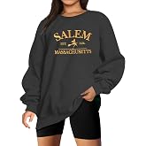 Women Halloween Sweatshirt Oversized Salem Massachusetts Hocus Pocus Shirt | Cozy Cotton-Blend Salem Sweatshirt Embroidered Witch Graphic Ideal for Fall Halloween Oversized Loose Fit
