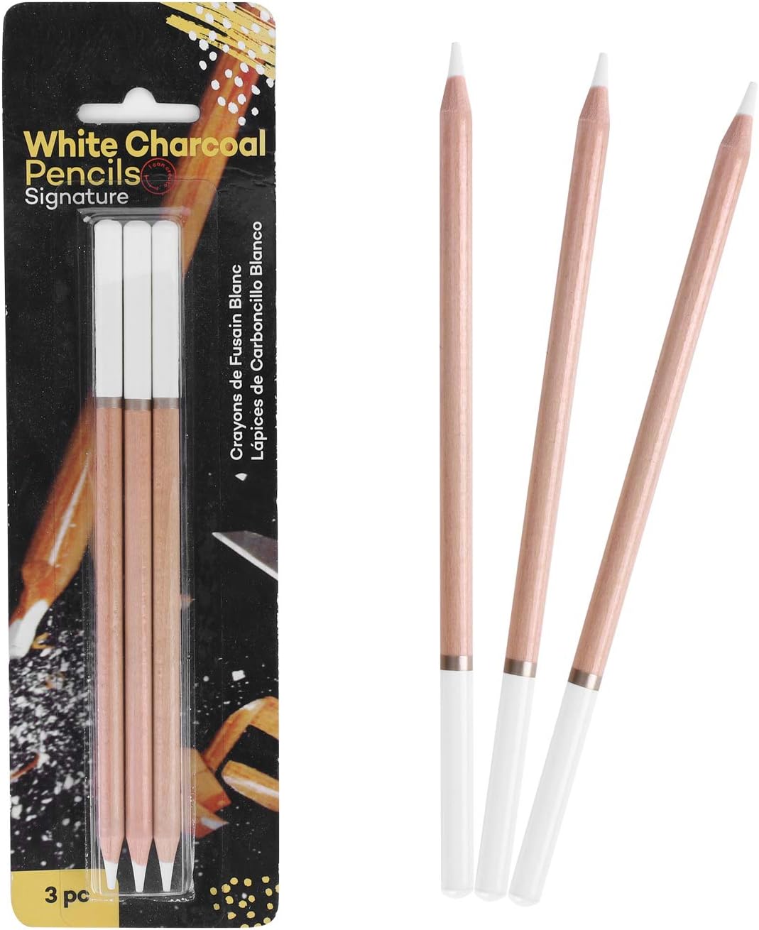 ITODA Artist Pencils White Charcoal Art Chalk Pencil Wood Professional Sketching Pen White Highlight Colouring Pencil Oil Pastel Pencils for Paint Drawing Sketch Art Supplies Stationery 3pcs