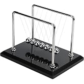 CERROPI Newton Cradle Balance Balls, Newton Pendulum with 7 Balls, Classic Newton Swing Ball, Science Physics Gadget | Desk Toys &amp; Accessories, 70+ Sec Swingtime, Marble Base, Black