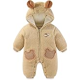 JiAmy Baby Fleece Snowsuit Newborn Hooded Winter Outfits Infant Boys Girls Hooded Zipper Jumpsuit Romper