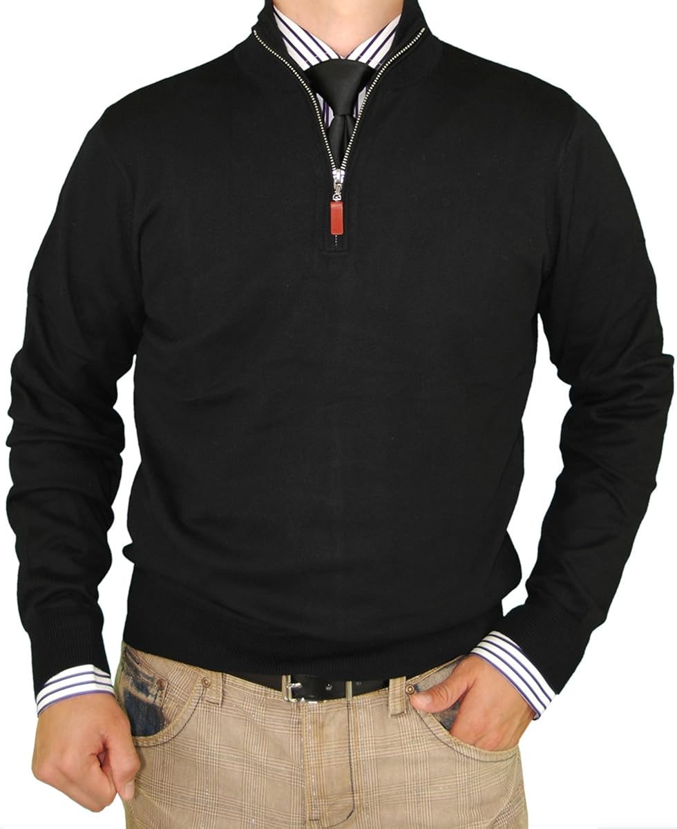 Download Luciano Natazzi Mens Sweater Classic Fit Quarter Zip Mock ...