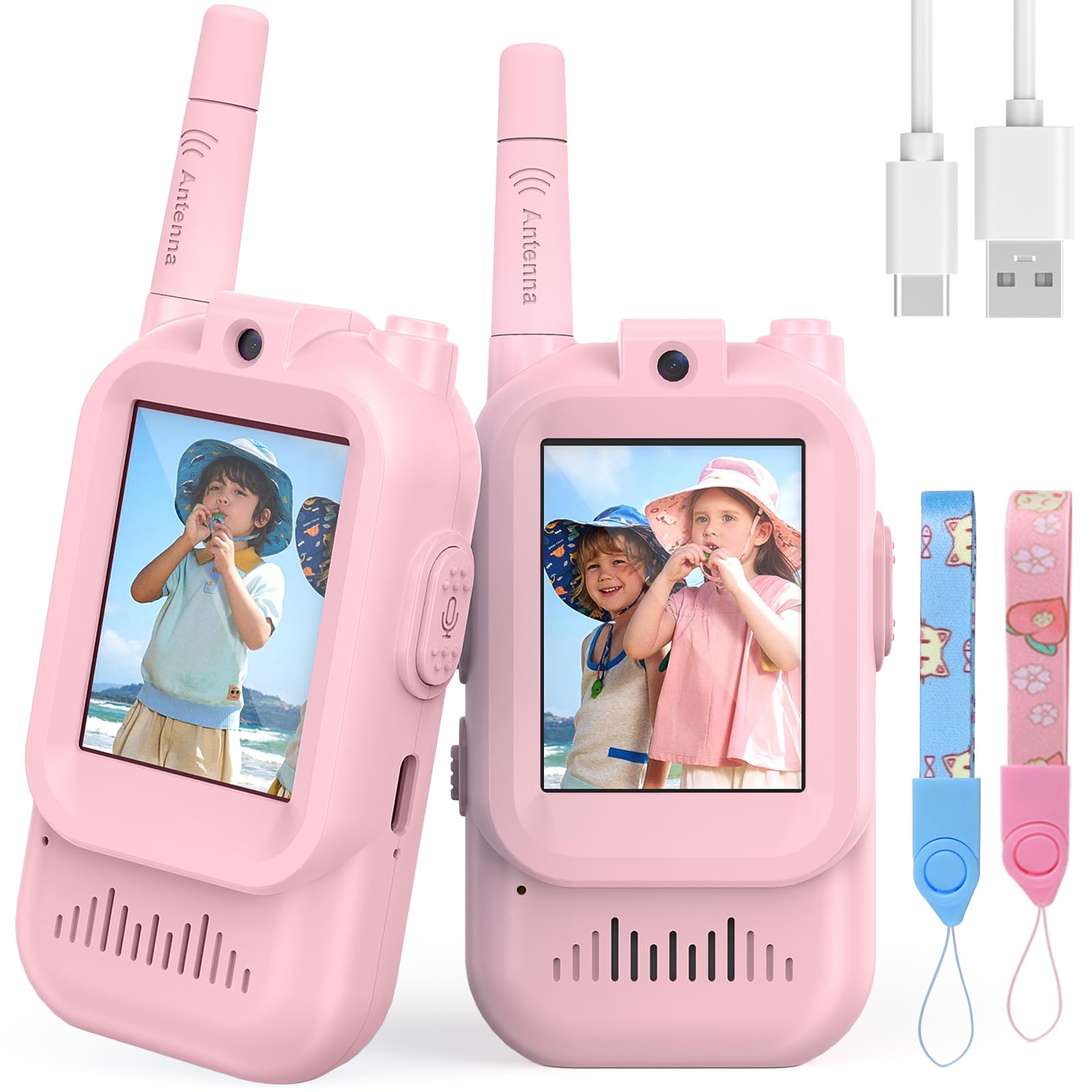 Video Walkie Talkies for Kids,2-Pack Long Range, 2 Way Radio Video Walkie Talkies Gifts Toys for 3 4 5 6 7 8 Year Old Boys Girls, Outdoor Toys Camping, Garden Games, Birthday, (Pink+Pink)