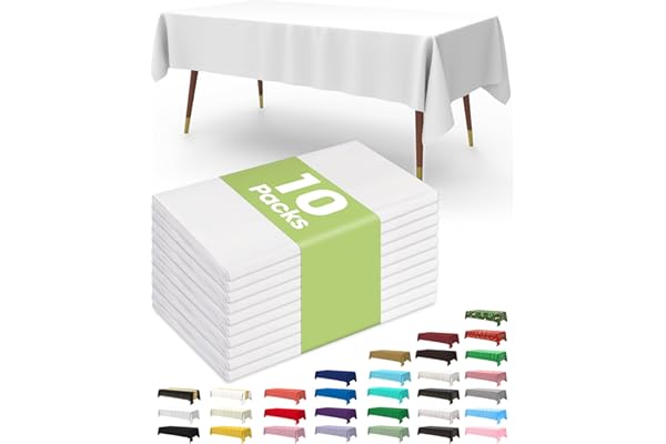 Pureegg Plastic Table Cloth 10 Pack, 54 x 108 Inch Disposable Table Cloths for Party, Picnic and Wedding, Rectangle, White