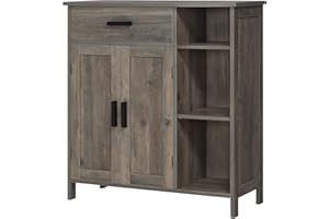 WEENFON Bathroom Cabinet, Floor Storage Cabinet with Doors and Shelves, Freestanding Coffee Bar Cabinet with Drawer, Modern Organizer Cabinet for Living Room, Bathroom, Kitchen, Rustic Oak