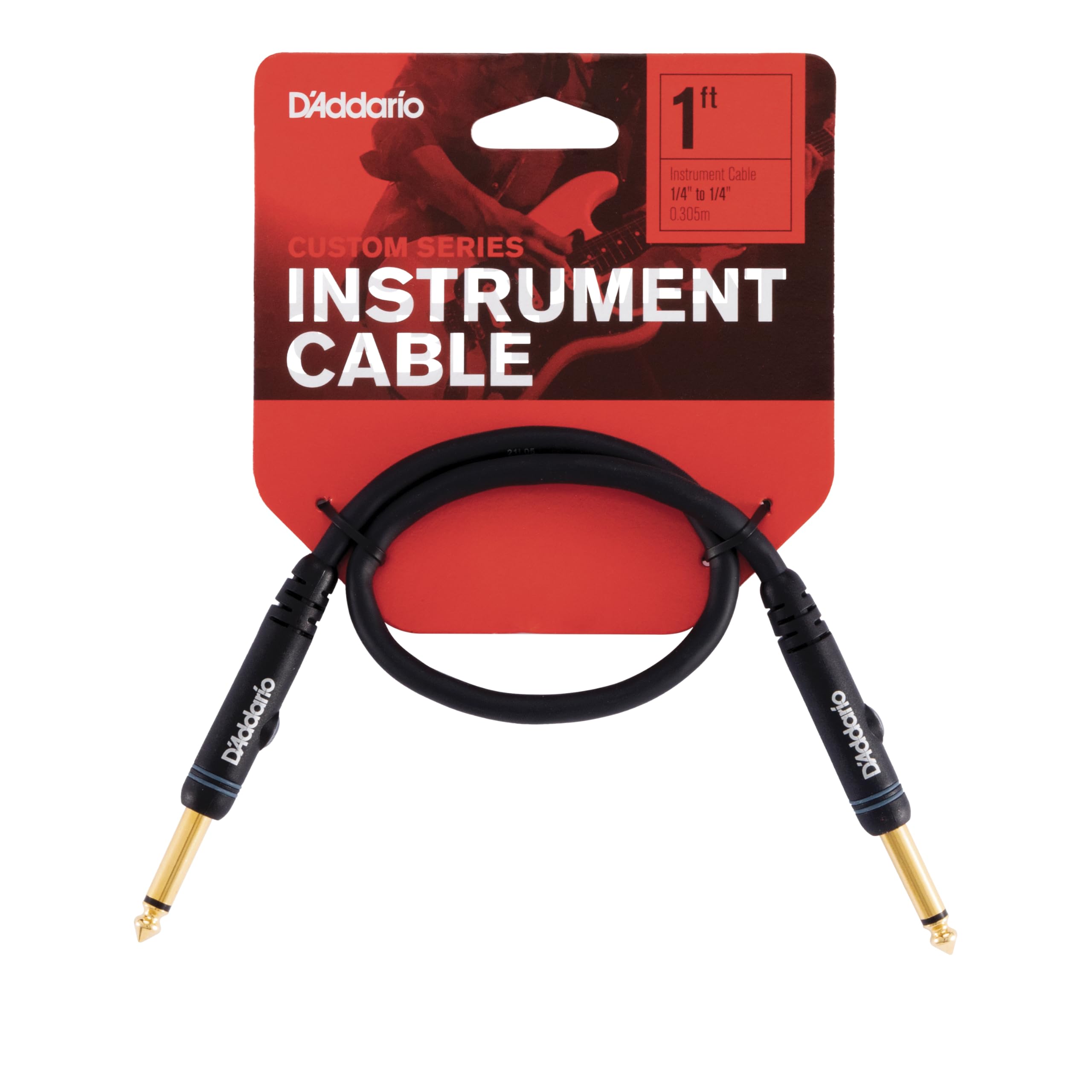 D’Addario Accessories Custom Series Patch Guitar Cables - Guitar Pedal Cable with ¼ Inch Ends - Durable & Reliable - Instrument Cable for Pedalboards - Straight End, 1 foot