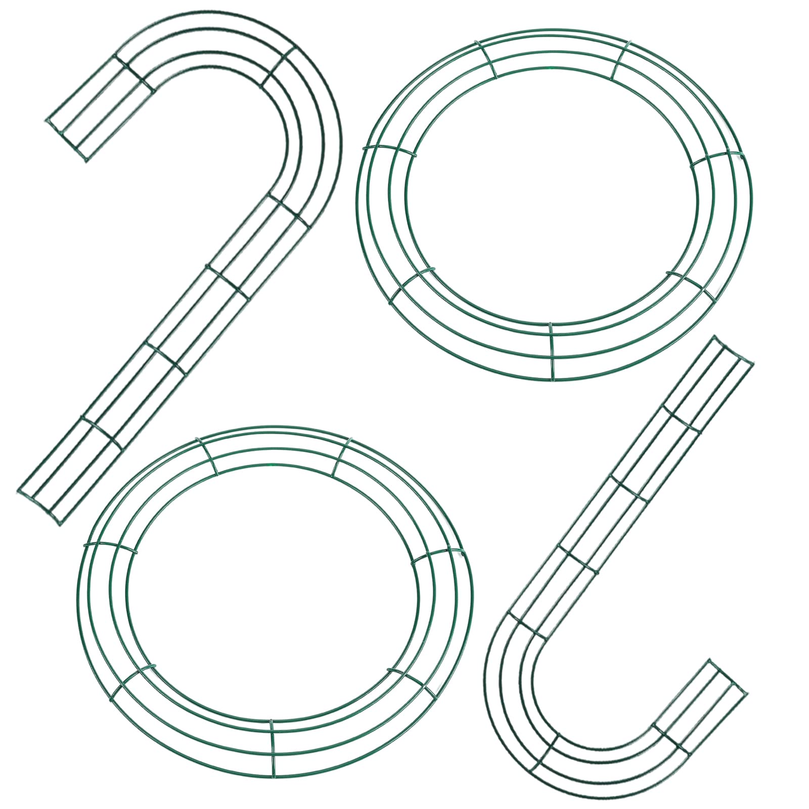 YAAVAAW 4 Pack Christmas Wire Wreath Rings Metal Frame - Candy Cane Frame, Round for Making Base, Wedding Garland Ring, Garden, Home Deco Crafts, 12inch x 2pcs + J x 2pcs