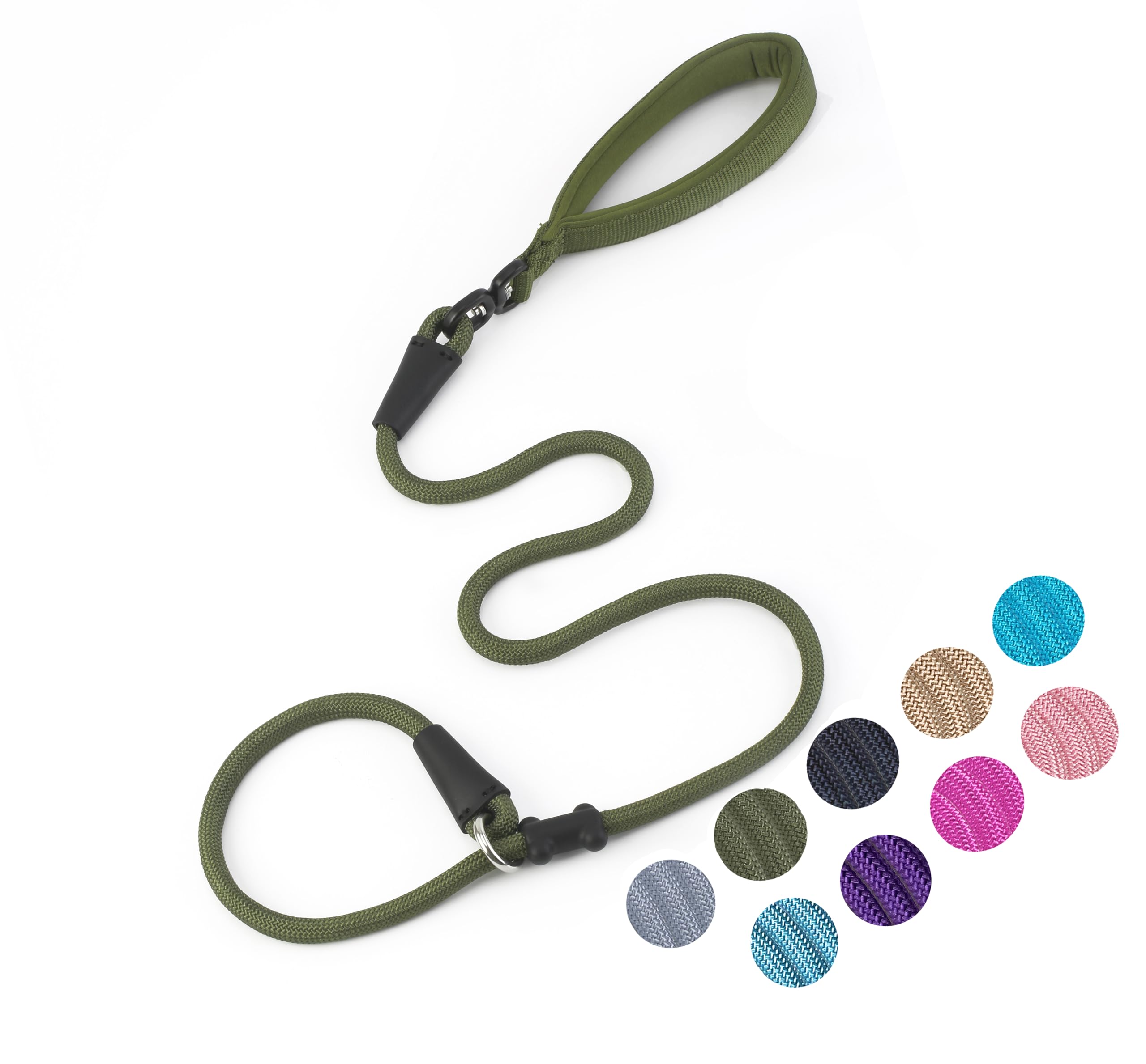 Slip Lead Dog Leash Strong Nylon Rope Leash with Comfortable Handles and Walking Training Lead for Small Medium Large Dogs (Army Green, 1/2"×4ft)