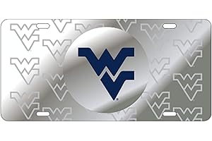 CRAFTIQUE WVU WEST Virginia Deluxe Symbol Back Mirrored License Plate Tag