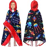 Universe Boys Beach Towel with Hoodie for Kids Toddlers Age 4-8,Starry Sky Blue Bath Towels Shower Wrap for Boys, Hooded Poncho Beach Blanket for Pool Swimming Cute Wearable Bath Towel for Child