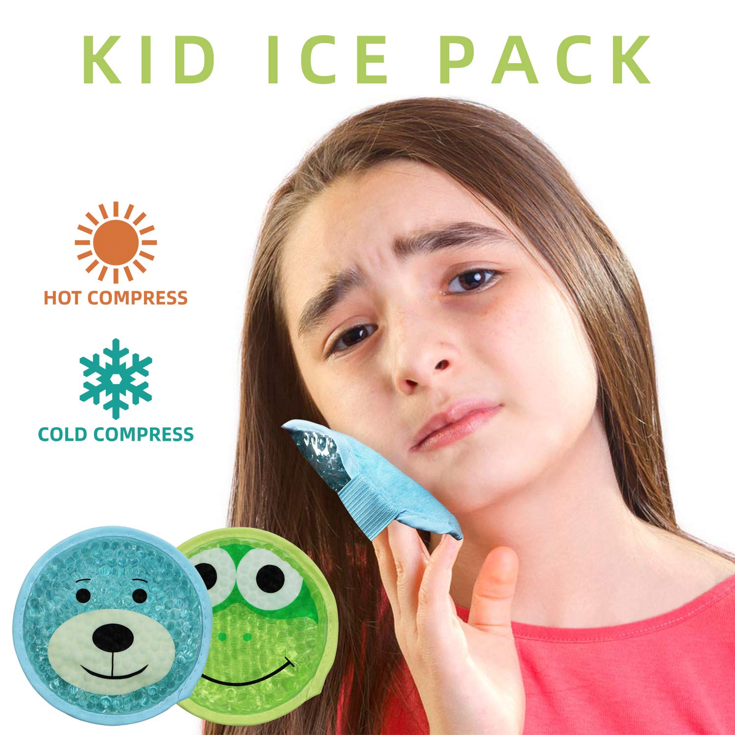 Large Kids Boo Boo Ice Pack,2 Packs Cute Heat Cold Gel Beads Packs for Kid's Fever,Pain Relief,Wisdom Teeth,First Aid and Neck, Head, Arms, Legs Injuries.