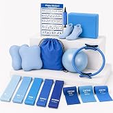 Criyar Pilates Kit, Home Pilates Equipment for Women, Workout Kit with 14.5" Pilates Ring and Ball,Yoga Block, Yoga Knee Pad Mats, Resistance Bands, Grip Socks Accessories，Blue