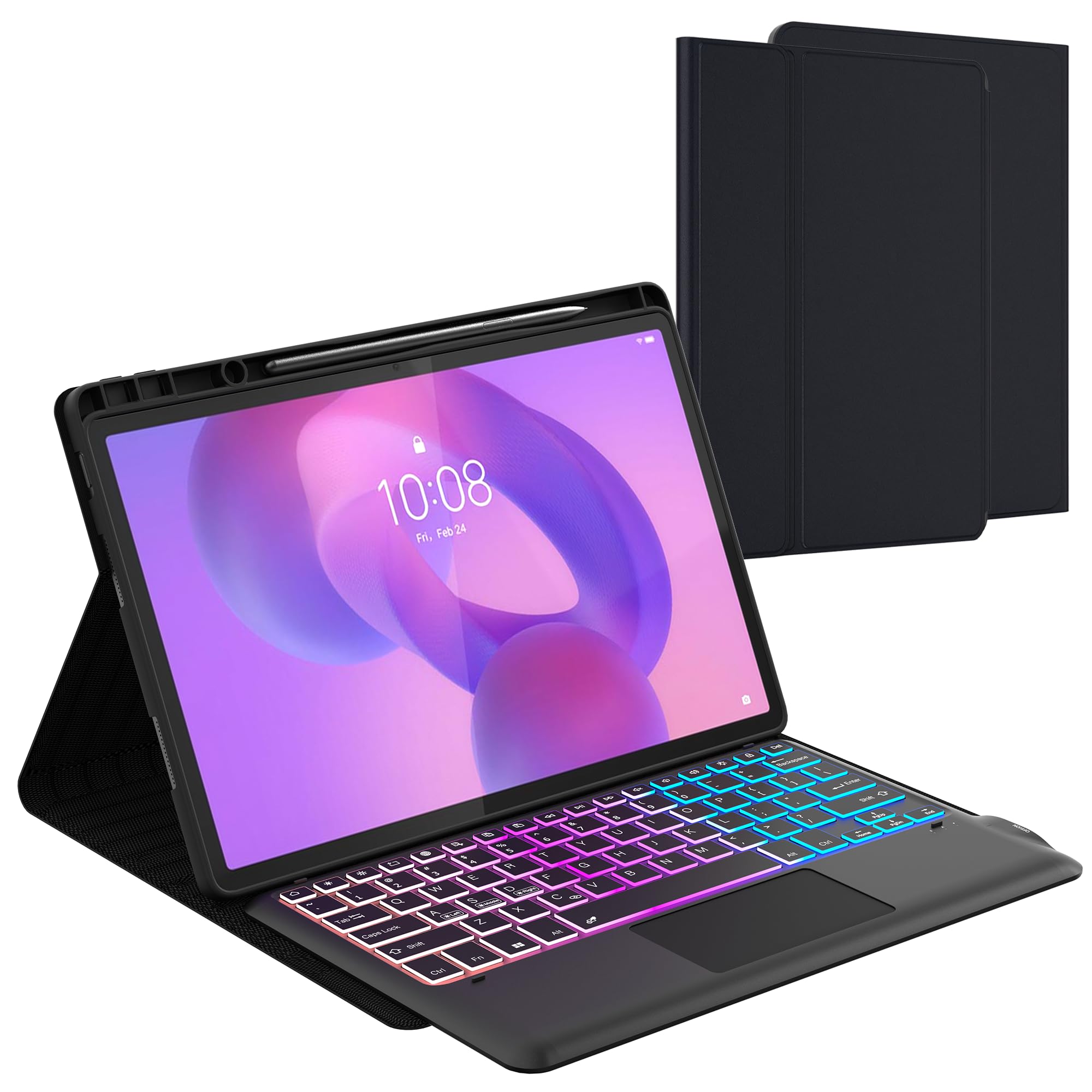 Photo 1 of for Lenovo Idea Tab Pro 12.7 Inch 2025 Keyboard Case: 3 Zone 7 Colors Backlit Trackpad Keyboard for 12.7" Lenovo Idea Tab Pro - Detachable Smart Touchpad Wireless Keyboard Folio Cover with Pen Holder