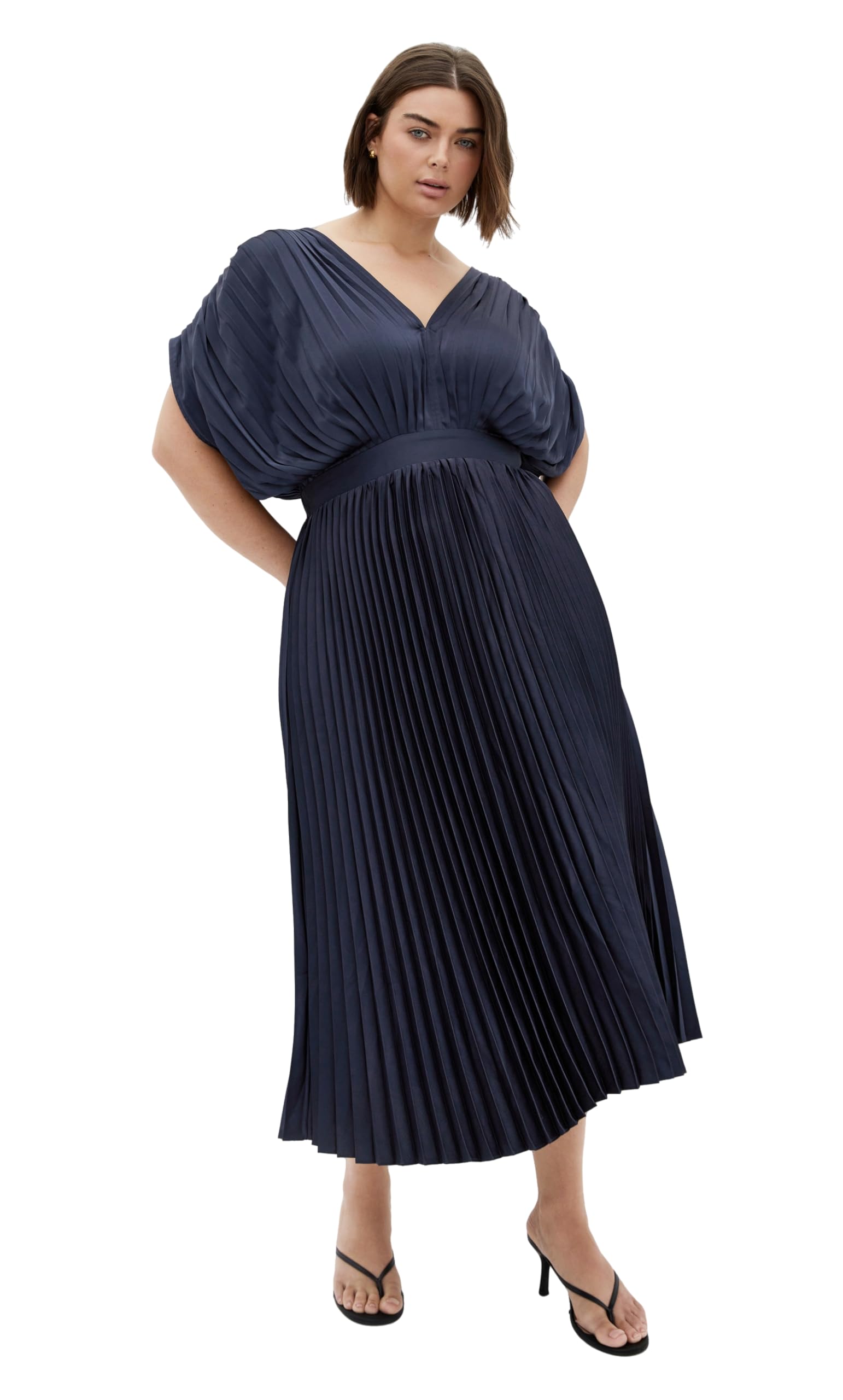 City Chic Women’s Plus Size Dress-Henley Midi, Navy, 12