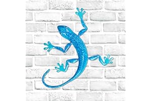 FKKsparkler Gecko Wall Decor Metal 3D Metal Lizard Wall Art Sculpture Outdoor Retro Hanging Decoration for Garden Fence Yard Patio Home Ornaments Blue