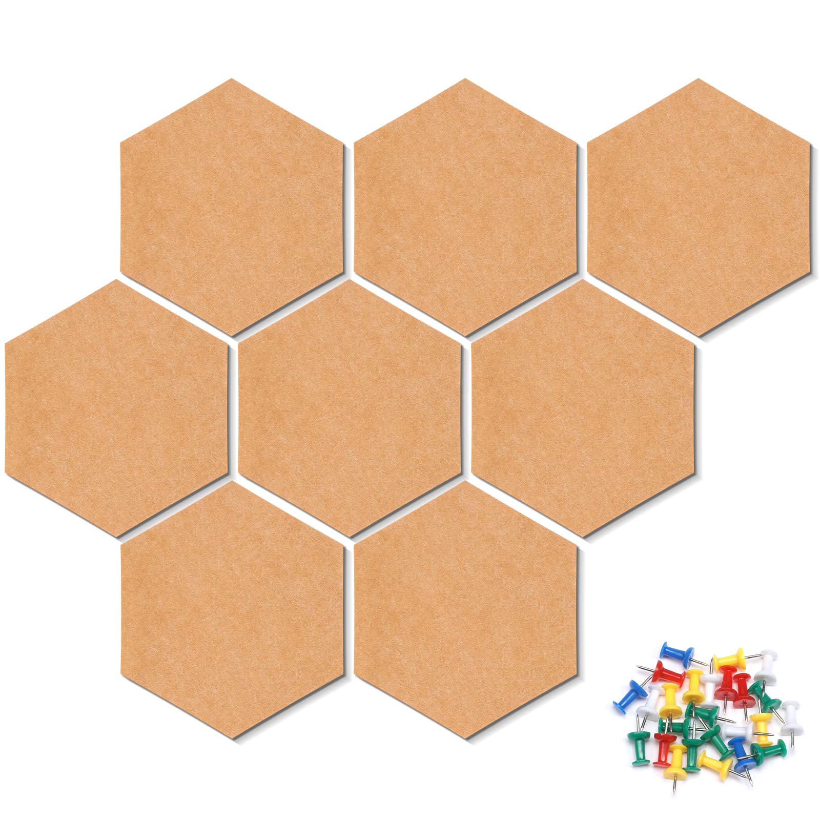 Felt Hexagon Bulletin Board with 20 Pins, Pack of 8 Self Adhesive Notice Boards for Home Office Kitchen, DIY Pin Board Wall Tiles for Photos Memos