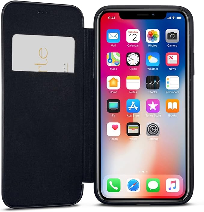 CASEZA iPhone XR Flip Case Black Dublin PU Leather Case Premium Vegan Leather Wallet Book