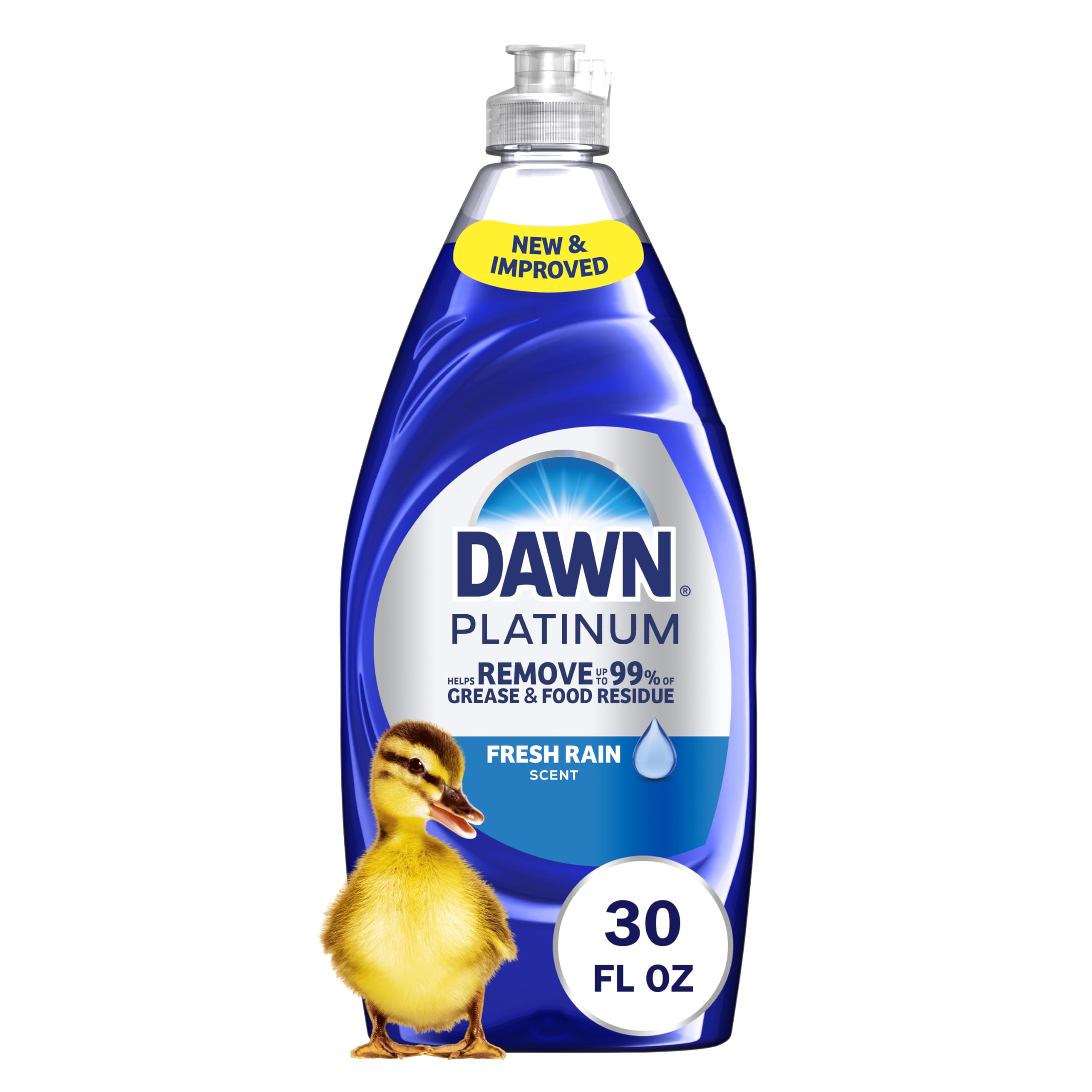 Dawn Platinum Dish Soap Fresh Rain Scent Liquid Dishwashing Detergent, Powerful Dawn Dish Soap for Tough Grease Removal, 30 oz