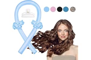 AOSHET No Heat Curlers, Heatless Curling Rod Headband for Medium and Long Hair, Soft Silk Roller to Sleep In with Hair Clip and Hair Ties for DIY Hair Styling (Blue)