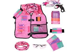 FURY STRIKE Girls Pink Tactical Vest Set with Gun for Nerf Rebelle and N-Strike Elite Series with 30 Refill Darts, Quick Reload Clip, Wrist Ammo Holder, Safety Glasses, and Tube Mask