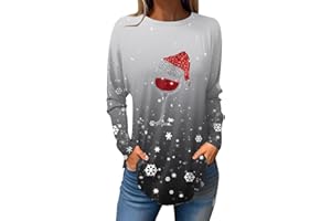 HUCHPI Womens Christmas Tops Dressy Casual Plus Size Long Sleeved Crew Neck Cute Holiday Print Lightweight Blouse