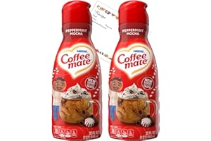 Coffee-mate Peppermint Mocha Liquid Coffee Creamer 32oz (Pack of 2) bundle with Aurecor Recipe Card (Packaging may vary)