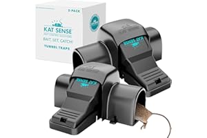Kat Sense Dual Covered Rat & Chipmunk Traps Set of 2 - Humane Rat Trap Indoor & Outdoor Use, Hinders Accidental Triggering, Tunnel Mouse Trap Design, Touch-Free, Snap Traps for Rats, Mice, Chipmunks