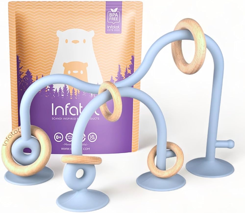 Infatot Teething Suction Toy Wood Silicone Baby Toys 0-6 Months Blue