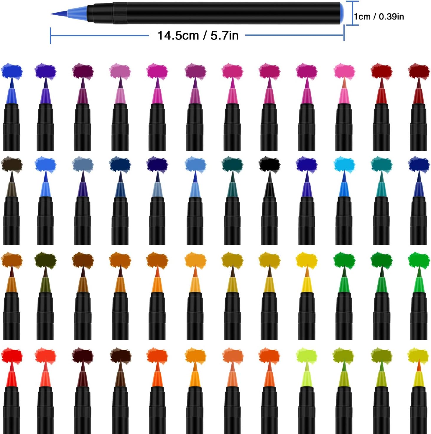 UBRU Watercolor Brush Pens, Set of 48 Watercolor Painting markers and 2 Water Brush Pens, Flexible Nylon Brush Tips, Non-Toxic Ink, Suit for Adult and Kids Coloring Books, Drawing, Calligraphy: Office Products