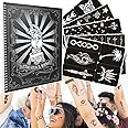 Tiebeauty 20 Sheets Glitter Tattoo Kit, 467 Pcs Henna Tattoo Stencils Airbrush Temporary Tattoos Templates for Girls and Boys Body Art, Suitable as Gift for Family/Friends (Black)