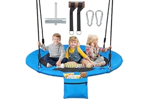 PUULIVEE 900lbs 40" Outdoor Saucer Tree Swing for Kids Adults | Anti-Sagging Flying Swings for Swing Set | 900D Wear Resistant Round Swings for Outside Tree with Zipper Pocket & Hanging Straps (Dark Blue)